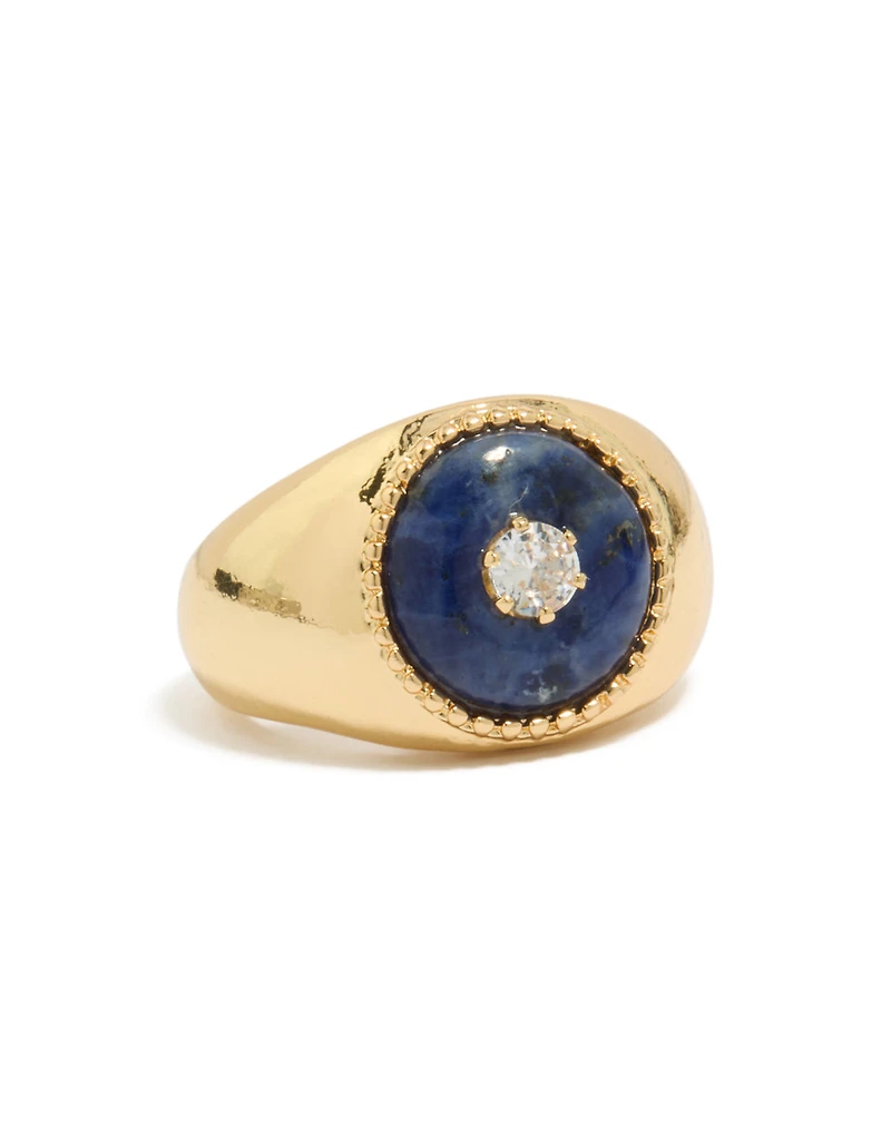 Gold Plated Chunky Cubic Zirconia Blue Stone Ring