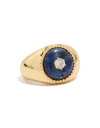 Gold Plated Chunky Cubic Zirconia Blue  Stone Ring