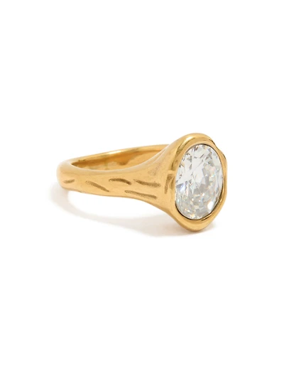 Waterproof Gold Plated Stainless Steel Oval Cubic Zirconia Molten Ring