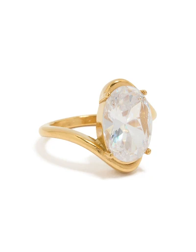 Waterproof Gold Plated Stainless Steel Large Oval Cubic Zirconia Swivel Ring