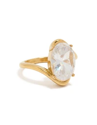 Waterproof Gold Plated Stainless Steel Large Oval Cubic Zirconia Swivel Ring