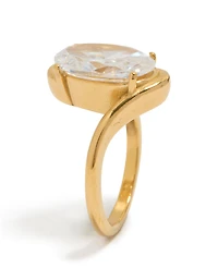 Waterproof Gold Plated Stainless Steel Large Oval Cubic Zirconia Swivel Ring
