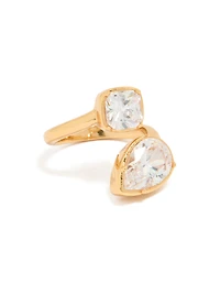 Bague enveloppante double zircone cubique en acier inoxydable plaqué or étanche