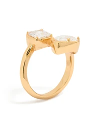Waterproof Gold Plated Stainless Steel Double Cubic Zirconia Wrap Ring