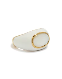Waterproof Gold Plated Stainless Steel White Enamel Shell Ring