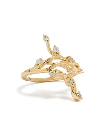 Gold Plated Cubic Zirconia Dainty Floral Vine Ring