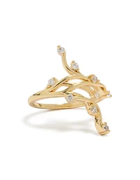 Gold Plated Cubic Zirconia Dainty Floral Vine Ring