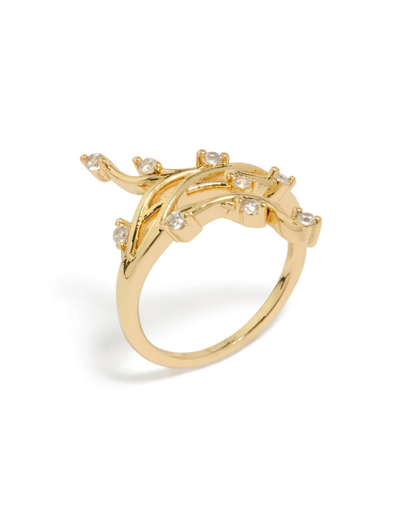 Gold Plated Cubic Zirconia Dainty Floral Vine Ring