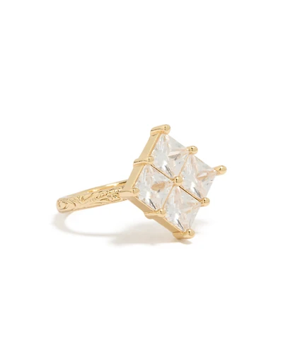 Gold Plated Cubic Zirconia Textured Square Ring
