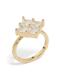 Gold Plated Cubic Zirconia Textured Square Ring