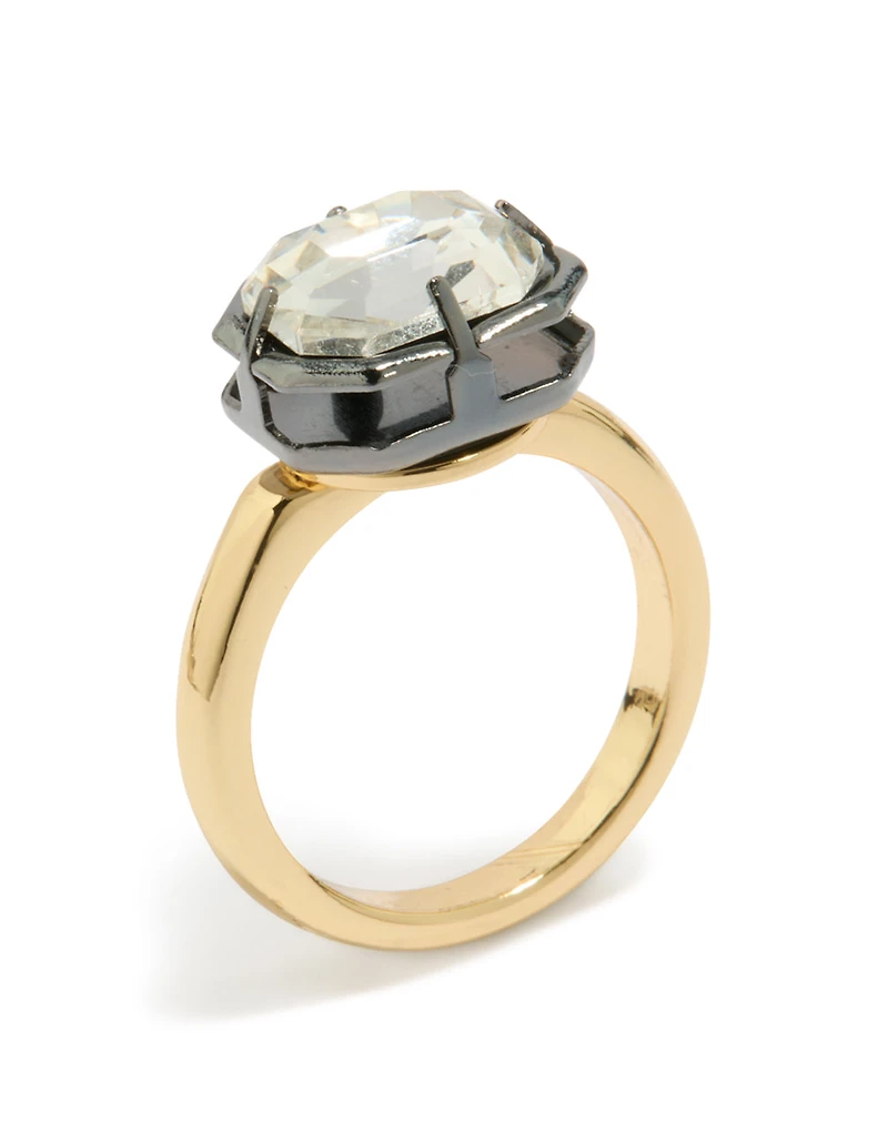 Gold Plated Cubic Zirconia Mixed Metal Statement Ring