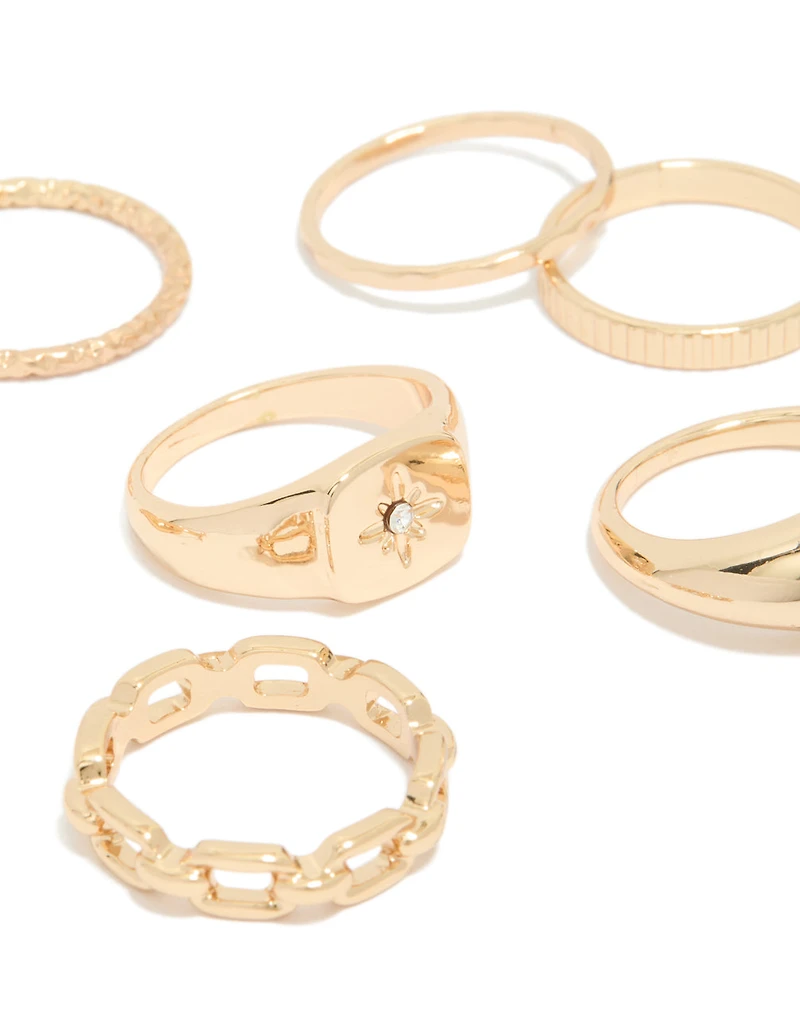 Gold Bubble Star Chain Rings 8-Pack