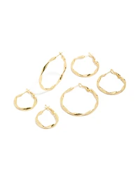 Waterproof Gold Plated Stainless Steel Twisted Hoop Earrings 3-Pack