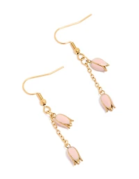 Waterproof Gold Plated Stainless Steel Pink Tulips Drop Earrings