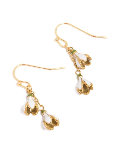 Waterproof Gold Plated Stainless Steel Forget Me Not Flower Drop Earrings