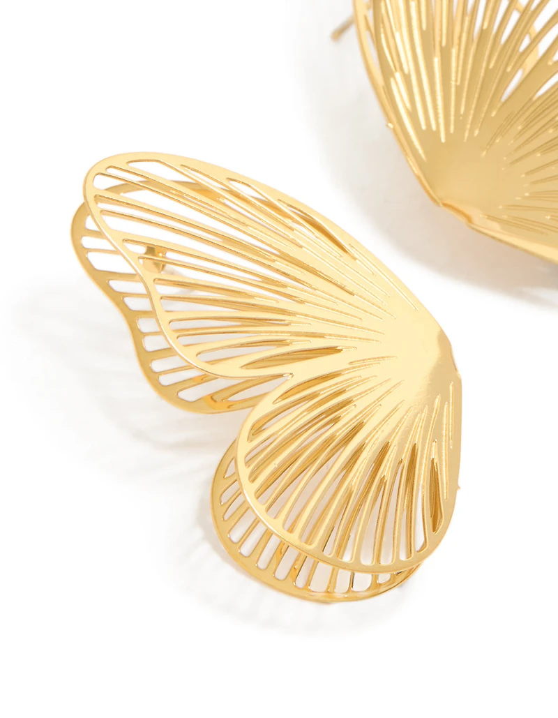 Boucles d'oreilles papillon en acier inoxydable plaqué or étanche, découpées au laser