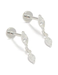 Waterproof Stainless Steel Marquise Cubic Zirconia Drop Flat Back Studs