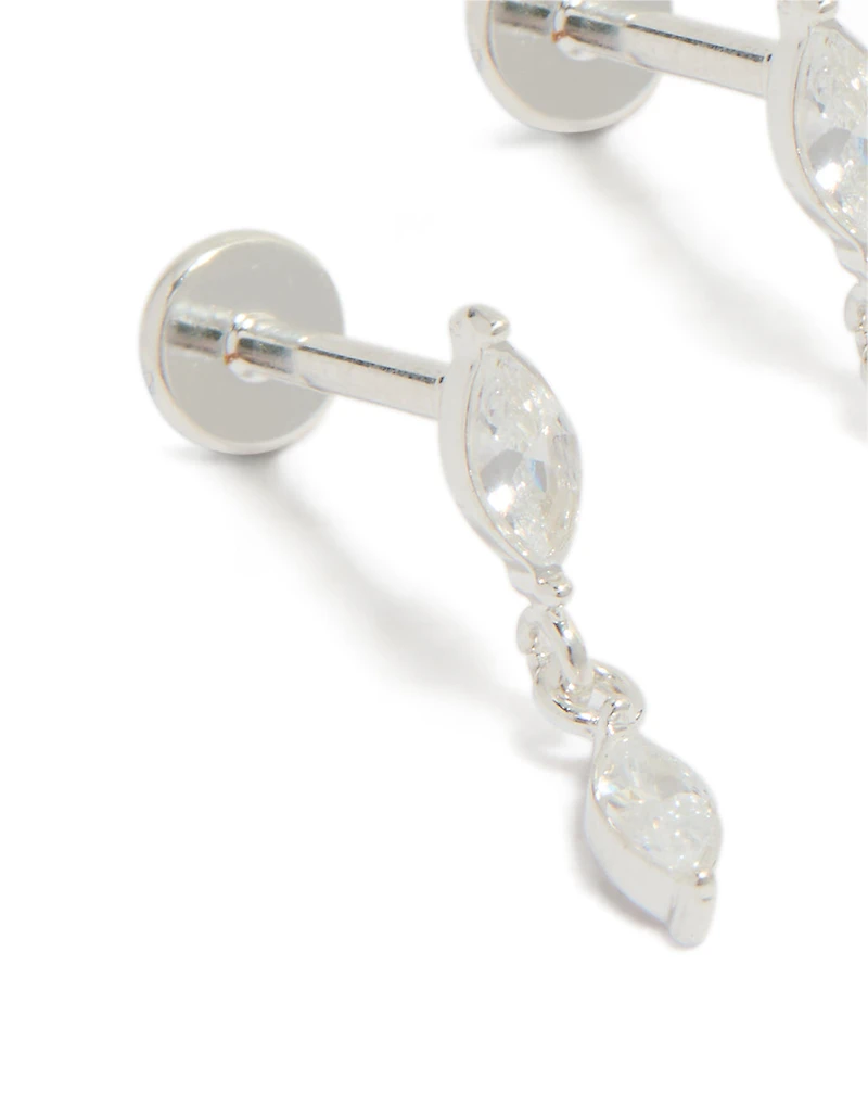 Boucles d'oreilles pendantes plates en acier inoxydable étanche, serties de zirconiums cubiques en forme de marquise