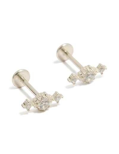 Waterproof Stainless Steel Textured Cubic Zirconia Trio  Flat Back Studs