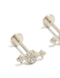 Waterproof Stainless Steel Textured Cubic Zirconia Trio  Flat Back Studs