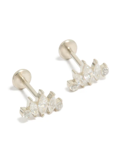 Waterproof Stainless Steel Cubic Zirconia Marquise Fan Flat Back Studs