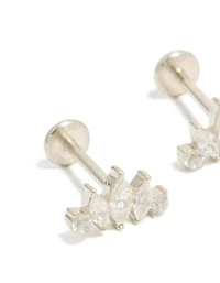 Waterproof Stainless Steel Cubic Zirconia Marquise Fan Flat Back Studs