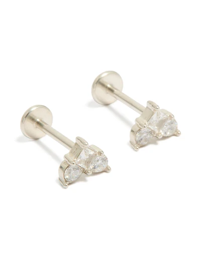 Waterproof Stainless Steel Heart Cubic Zirconia Flat Back Studs
