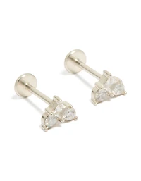 Waterproof Stainless Steel Heart Cubic Zirconia Flat Back Studs