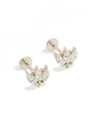 Puces d'oreilles plates en acier inoxydable étanche, triple marquise et zircone cubique