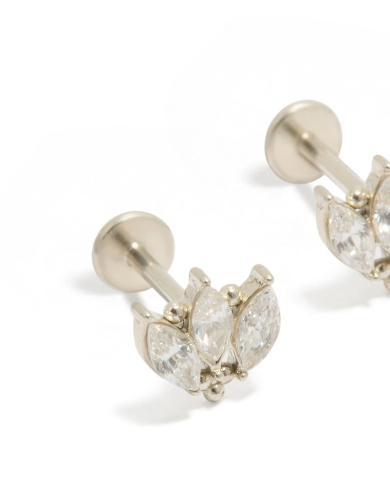 Waterproof Stainless Steel Triple Marquise Cubic Zirconia Flat Back Studs