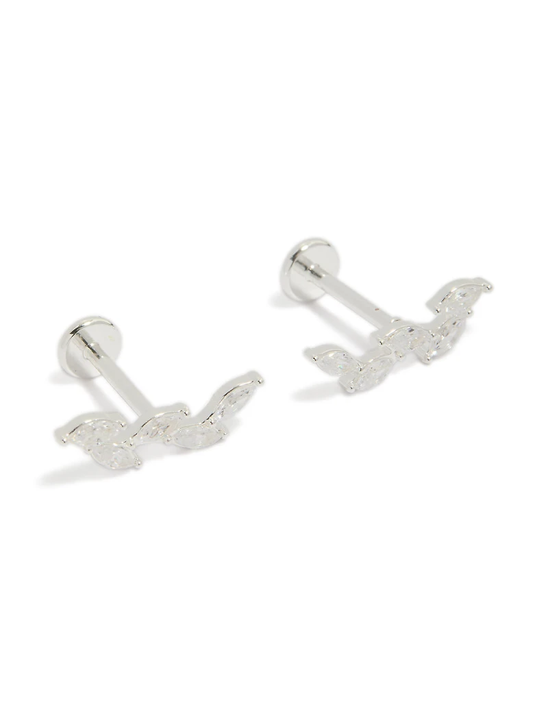 Waterproof Stainless Steel Cubic Zirconia Marquise Crawler Flat Back Studs