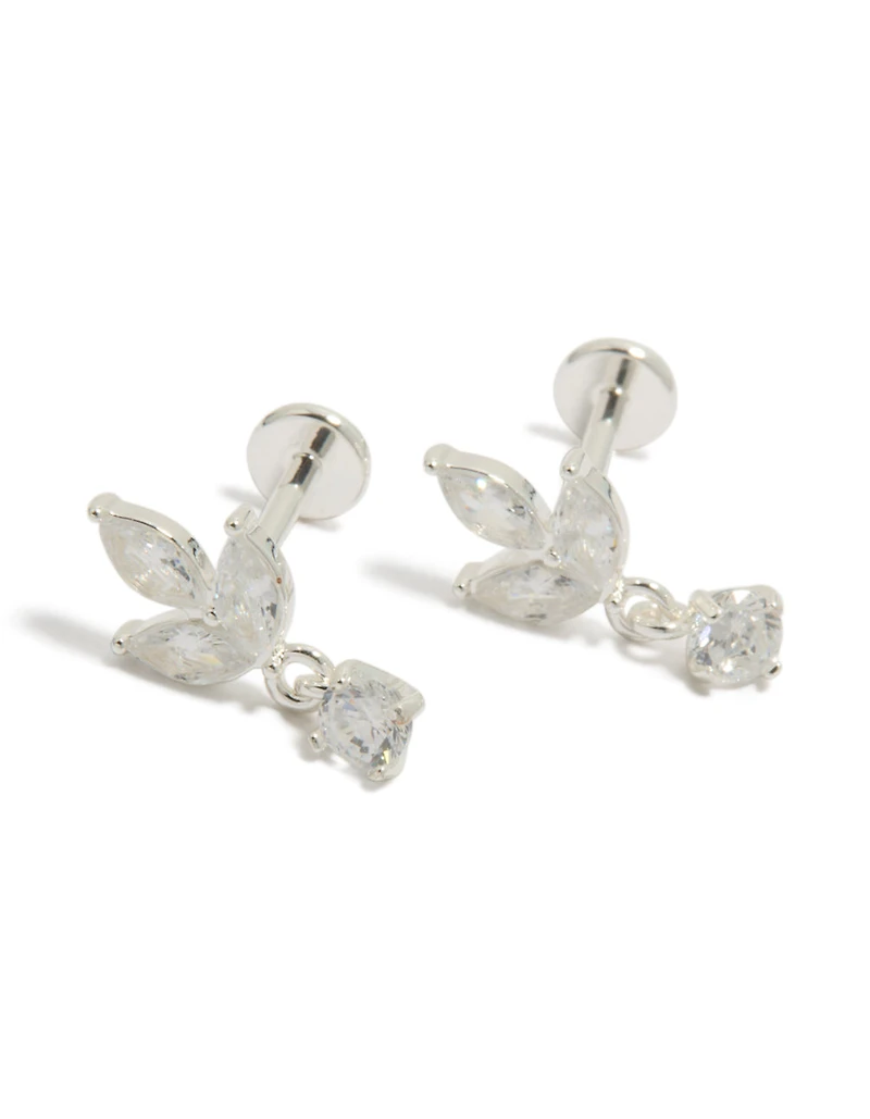 Waterproof Stainless Steel Flower Cubic Zirconia Flat Back Studs
