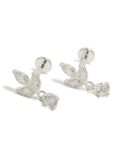 Waterproof Stainless Steel Flower Cubic Zirconia Flat Back Studs