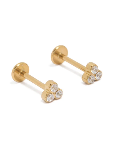 Waterproof Gold Plated Stainless Steel  Bezel Set Cubic Zirconia Trio Flat Back Studs