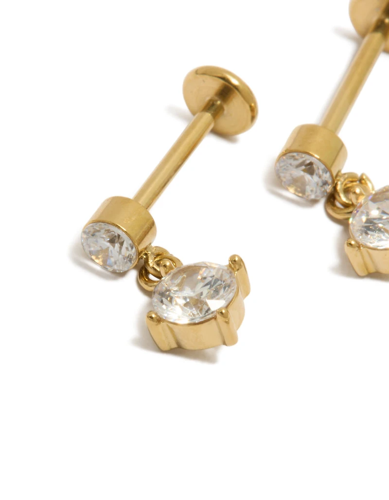 Waterproof Gold Plated Stainless Steel Round Cubic Zirconia Flat Back Drop Studs
