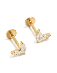 Waterproof Gold Plated Stainless Steel Marquise Long Heart Flat Back Studs