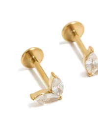 Puces d'oreilles marquise en acier inoxydable plaqué or étanches, en forme de cœur allongé et à dos plat