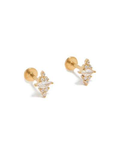 Waterproof Gold Plated Stainless Steel Diamond Shaped Cubic Zirconia Flat Back Studs