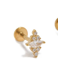Waterproof Gold Plated Stainless Steel Diamond Shaped Cubic Zirconia Flat Back Studs