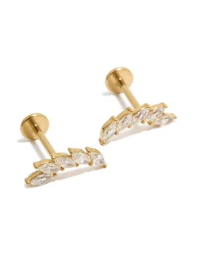 Waterproof Gold Plated Stainless Steel Cubic Zirconia Crawler Flat Back Studs