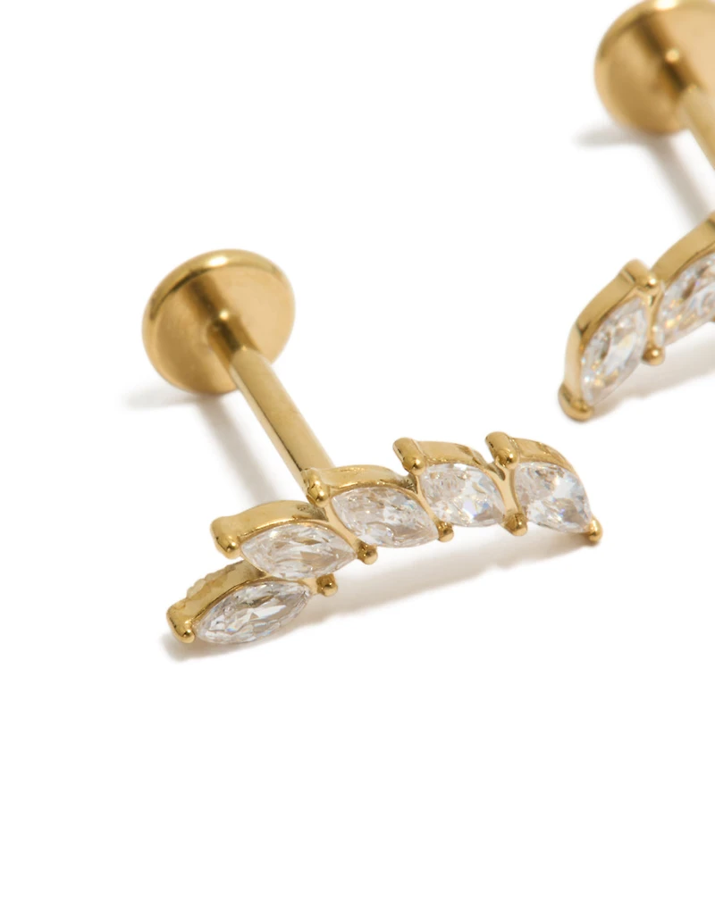 Waterproof Gold Plated Stainless Steel Cubic Zirconia Crawler Flat Back Studs
