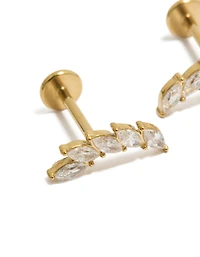 Waterproof Gold Plated Stainless Steel Cubic Zirconia Crawler Flat Back Studs