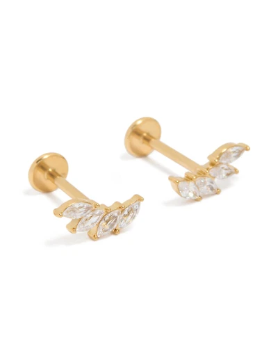 Waterproof Gold Plated Stainless Steel Graduated Marquise Cubic Zirconia Flat Back Studs