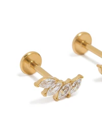 Waterproof Gold Plated Stainless Steel Graduated Marquise Cubic Zirconia Flat Back Studs