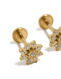 Waterproof Gold Plated Stainless Steel Cubic Zirconia Flower Flat Back Studs