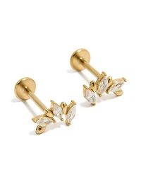Waterproof Gold Plated Stainless Steel Cubic Zirconia Mismatched Flat Back Studs