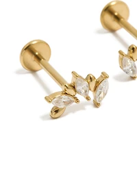 Waterproof Gold Plated Stainless Steel Cubic Zirconia Mismatched Flat Back Studs