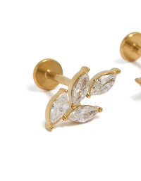 Waterproof Gold Plated Stainless Steel Large Cubic Zirconia Vine Flat Back Studs