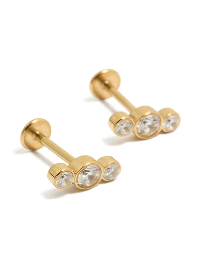 Waterproof Gold Plated Stainless Steel Graduating Bezel Cubic Zirconia Flat Back Studs