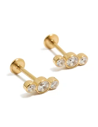 Waterproof Gold Plated Stainless Steel Graduating Bezel Cubic Zirconia Flat Back Studs